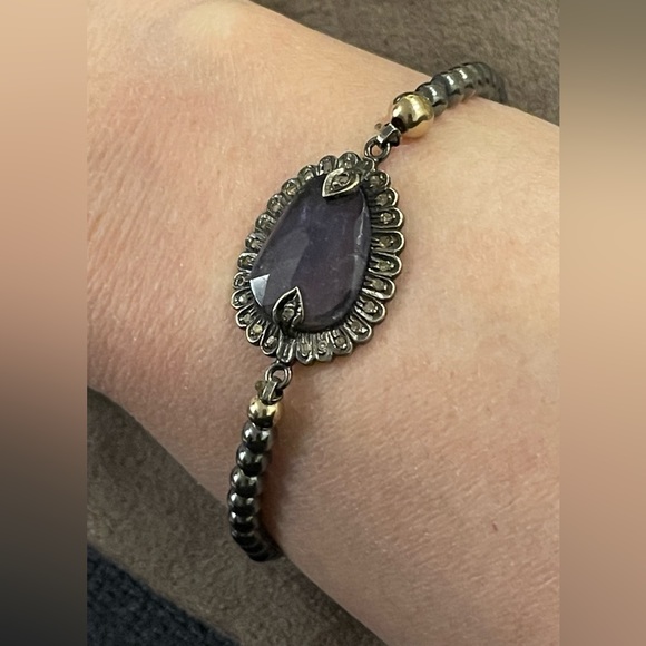 Jessica Kagan Cushman (JKC) Silver Bead Stretch Bracelet w/ Sapphire and Diamond - Picture 3 of 7